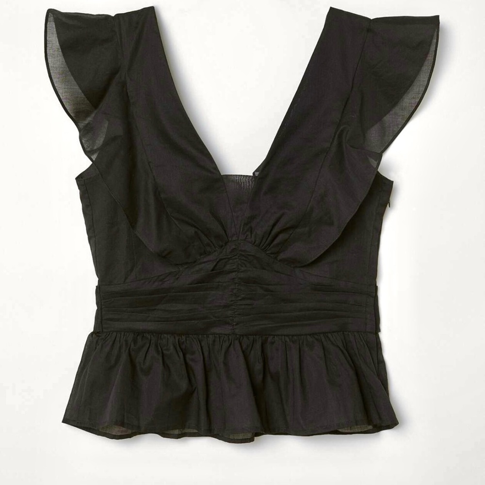 H&M Peplum Blouse  Black Ruffled V-Neck - Women's Size 2 - Picture 8 of 9